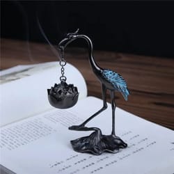 elegant crane incense burner holder – antique alloy lotus hanging stove for home & temple decoration