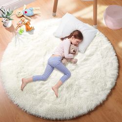 ultra soft plush round rug – fluffy white carpet for living room, bedroom & kids room – thick pile shaggy area rug