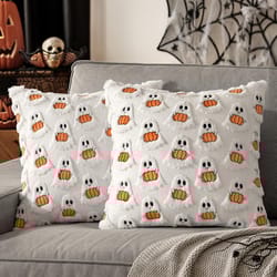 ghost pumpkin plush faux fur pillow covers, soft halloween decor for sofa couch bed, living room seasonal accent