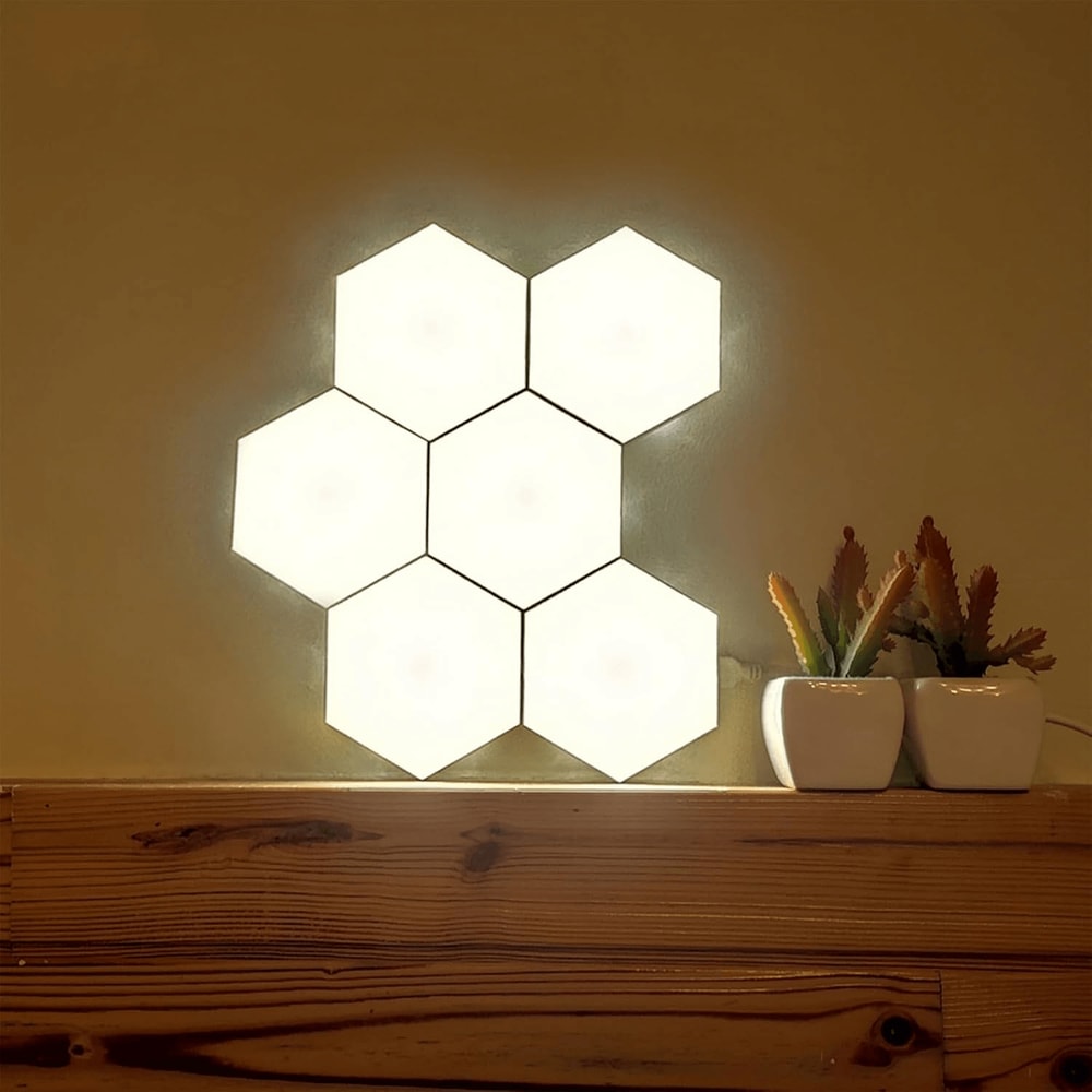 Hexagon Modular Touch LED Tile Lights, Customizable Magnetic Wall Decor (Set of 5)