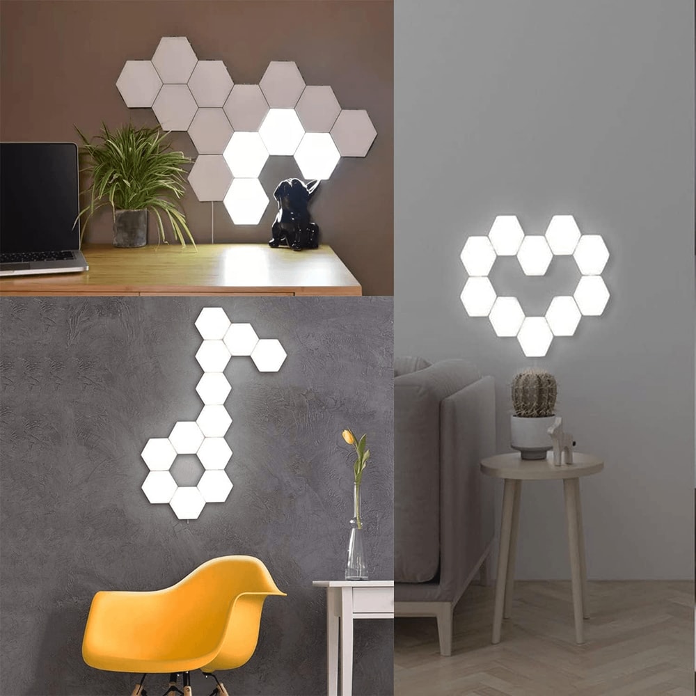 Hexagon Modular Touch LED Tile Lights, Customizable Magnetic Wall Decor (Set of 5)