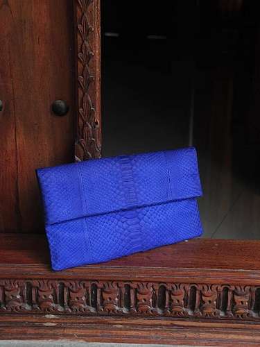 Genuine python skin bright blue ultramarine envelope clutch| Foldover Woman Summer Purse | Elegant Classy Clutch bag | S