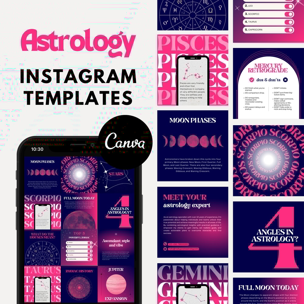 Astrology Instagram Post Templates Horoscope Templates Zodiac Signs Mercury Retrograde Moon Phases