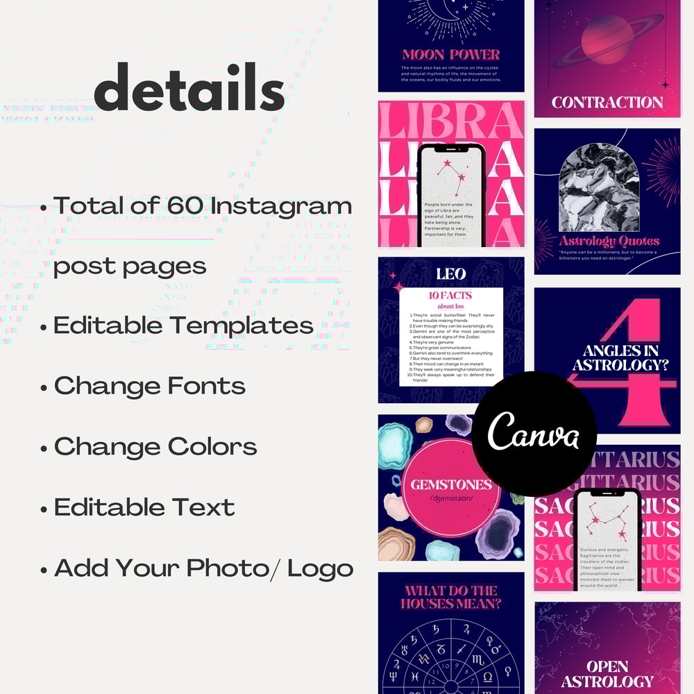 Astrology Instagram Post Templates Horoscope Templates Zodiac Signs Mercury Retrograde Moon Phases