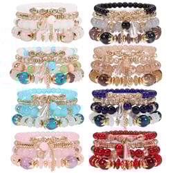 bohemian stackable bracelets for women – multilayered stretch charm bracelets with pendant