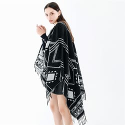 elegant indian nepalese style geometric tassel split women shawl warm air conditioning room lady cloak poncho cape