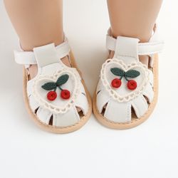 summer baby girl sandals with cherry design, cloth sole newborn shoes for first walking, toddler style & comfort
