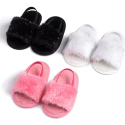 meckior baby boys girls sandals, fluffy baby shoes with soft cotton sole, anti-slip toddler first walkers & indoor baby