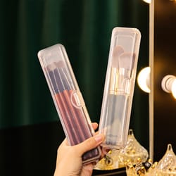 makeup brush box with transparent flip-top portable storage, eyebrow pencil toothbrush organizer & cosmetic brush