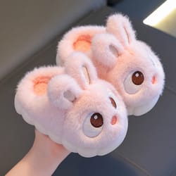 childrens cute rabbit cartoon winter slippers, warm fluffy house shoes for boys & girls, cozy indoor home footwear