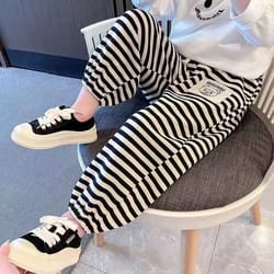 kids jogger pants for boys & girls, solid color striped drawstring sweatpants, toddler casual fall winter thermal