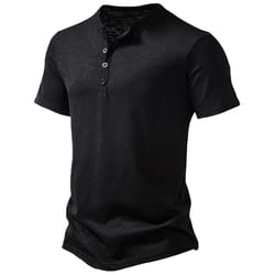 mens henley neck summer basic t-shirt, short sleeve casual pullover, breathable outdoor streetwear tops