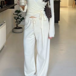 absobe autumn winter set for women, loose pants leisure suit with flare sleeve crop cardigan, lace-up solid fashion