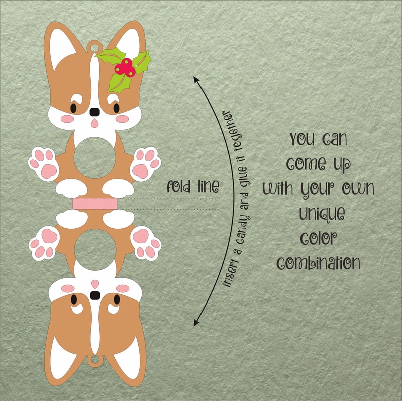 Corgi Dog Christmas Candy Holder Template 1