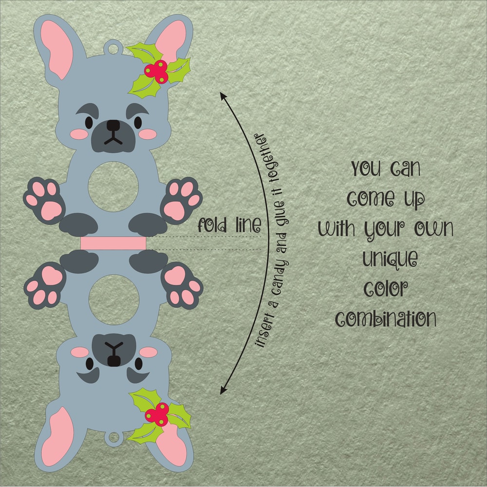 French Bulldog Christmas Candy Holder Template 1