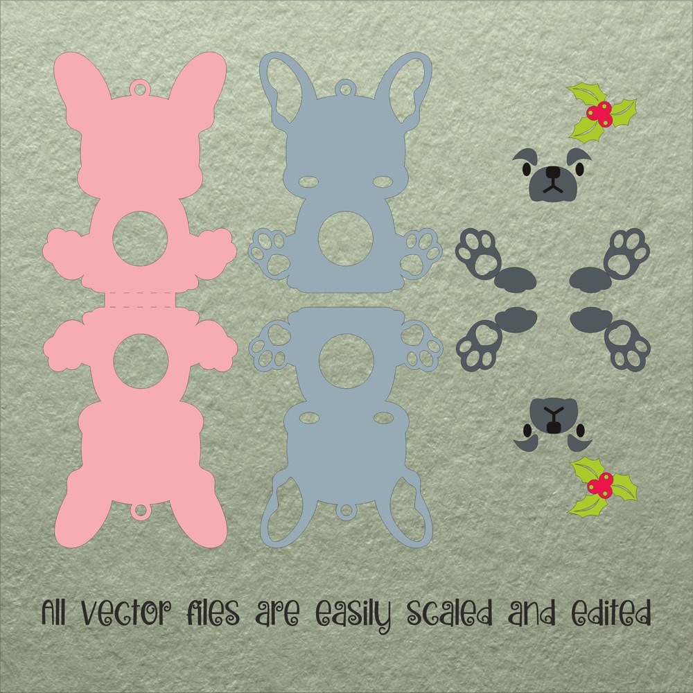 French Bulldog Christmas Candy Holder Template 2
