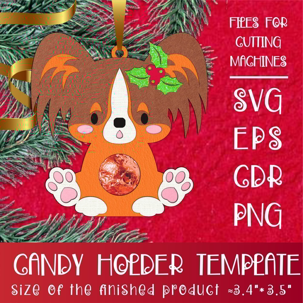 Papillon Dog Christmas Candy Holder Template 0