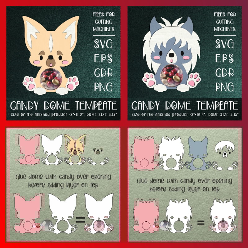 Cute Puppies Candy Dome Bundle Paper Craft Templates 1