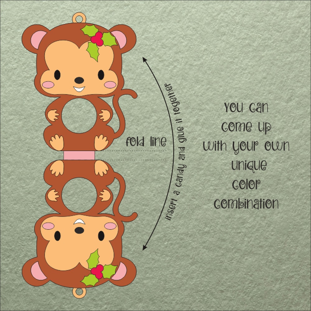 Baby Monkey Christmas Candy Holder Template 1