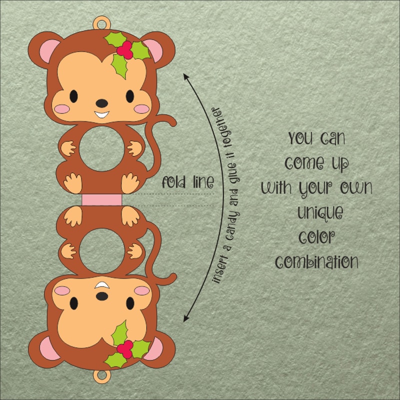 Baby Monkey Christmas Candy Holder Template 1