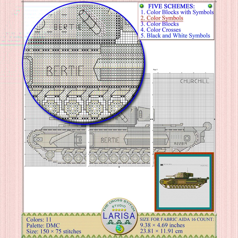 Historic Tank Cross Stitch Design