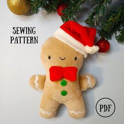 Christmas Gingerbread Man Plush Pattern, DIY Holiday Gift (in 2 sizes!)