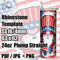 Donald Trump 2024 Rhinestone template for 24 oz tumbler, Trump design, 4mm - SS16, 63x62 stones in row - 289
