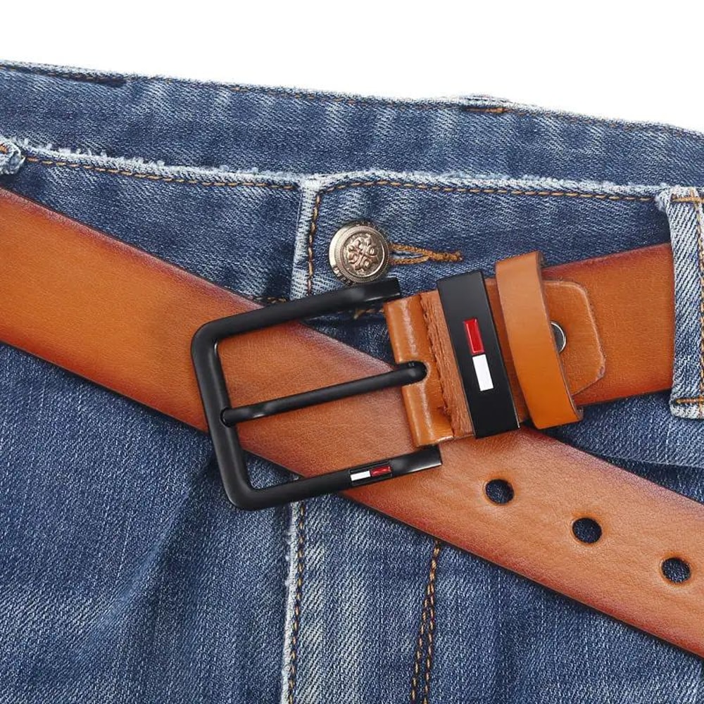 Mens PU Leather Belt with Alloy Pin Square Buckle Business Leisure WaistBelts for Men