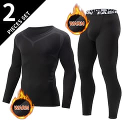 men thermal underwear set, spring & autumn long sleeve black suit stretchable fitness running pants