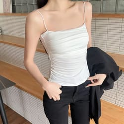 women built-in bra camisole top, spaghetti strap summer tank, slim fit casual solid color tops