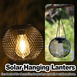3000k solar lantern led light garden lamps, durable chain, waterproof metal hollow outdoor daylight sensor lights