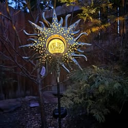 solar sun statue light for garden, cracked glass ball led decor, ip65 waterproof outdoor lawn patio courtyard