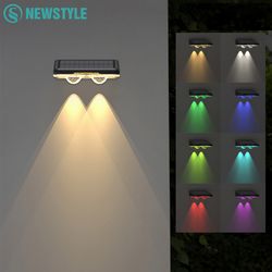 outdoor led solar fence lights for garden, solar powered bright wall lights, waterproof deck patio landscape lamp yard