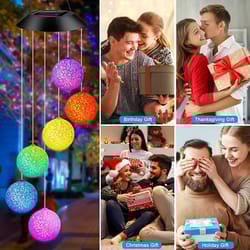 colorful solar particle ball wind chime light for garden, outdoor landscape light, patio party decorative lamp