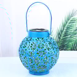 outdoor lights solar lantern hollow design, solar lantern lights outdoor yard blue, garden ambient light warm atmosphere