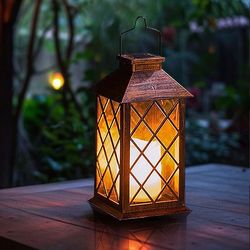 solar hanging lamp outdoor led light, flickering flameless candle for garden, patio, lawn, party decoration