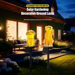 mini cute puppy solar outdoor decor, led solar lawn lights for garden pathway, resin dog yard light statue