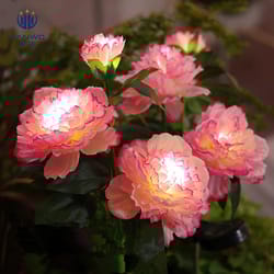 waterproof solar garden lights 3 head peony flowers, outdoor pathway pink lamps for yard, lawn christmas decor