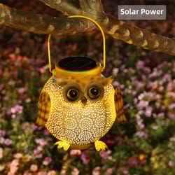 owl pattern hanging solar lantern garden light, waterproof metal solar decor for outdoor patio, yard table or pathway