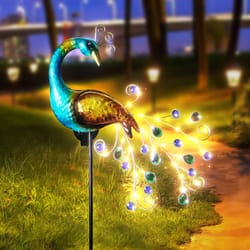 solar peacock garden light for garden paths, metal handicraft decor, outdoor lighting with artificial gems