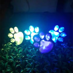 waterproof garden lawn lamp, solar landscape lights for yard patio path, 4 led outdoor animal paw print stone