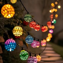 led moroccan spherical solar string light, outdoor colorful fairy lights for garden fence courtyard pathway