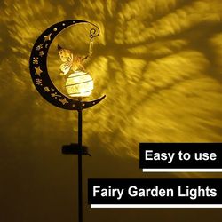 waterproof outdoor fairy garden stake led solar iron decor light lamp, ip65 metal landscape lights for fence pathway