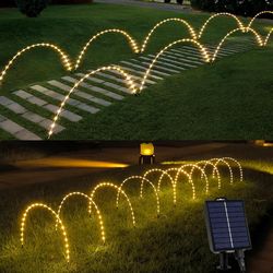 led solar pathway lights outdoor waterproof, solar garden string light with 8 modes, christmas decorations