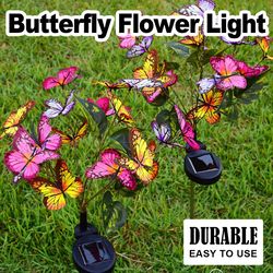 solar led butterfly flower light garden patio lawn pathway stake lamp, outdoor yard ground lights waterproof decor