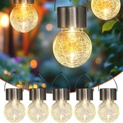 waterproof solar hanging lights for outdoors cracked glass lanterns, garden yard fence tree patio christmas decoration