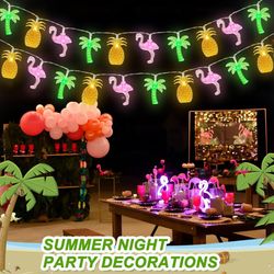 battery operated led flamingo pineapple palm tree string lights, tropical beach hawaiian fairy atmosphere lights