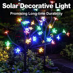 waterproof solar cherry blossom ground lamp lights, flower powered led courtyard garden pathway outdoor lighting