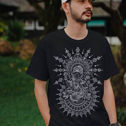 t-shirt men's print 'ganesha' black shirt man t-shirt ganasha art white print casual wear