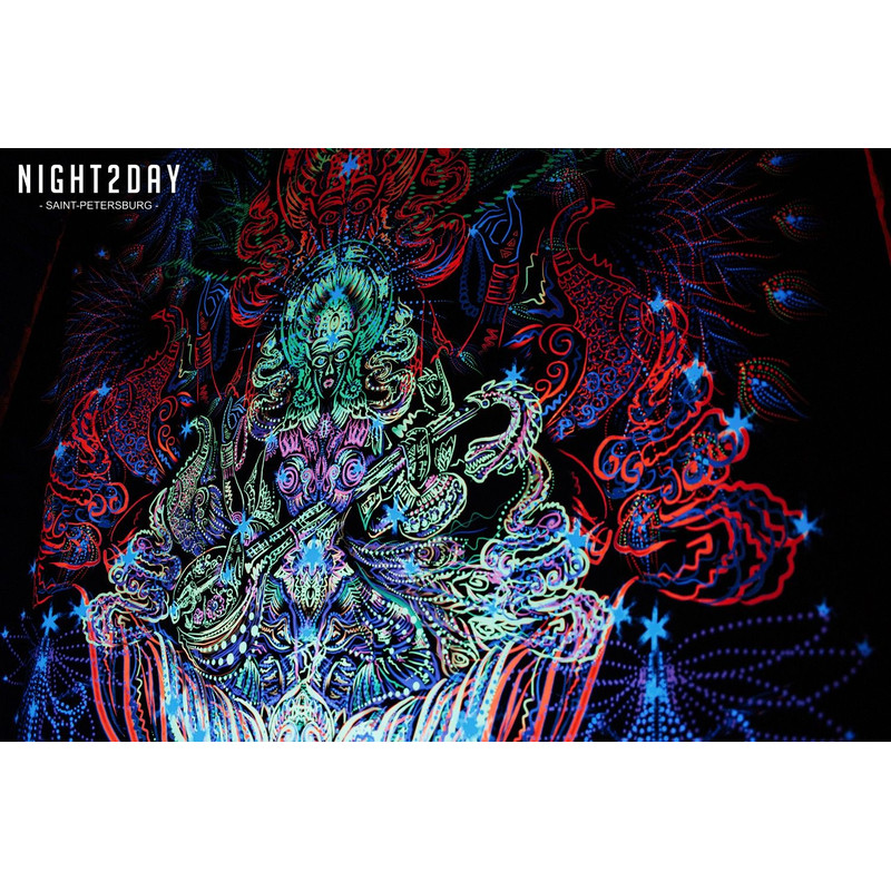 Indian Tapestry Sarasvati Goddess Of Music Blacklight Decor Psychedelic Art Backdrop Wall Poster Uv 7